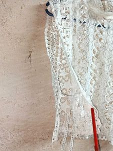 Elegant White Lace Mock Neck Shrug Top