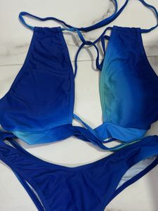 New Blue Ombre Swimsuit with Skirt