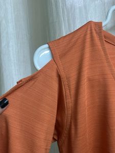 Orange Cold Shoulder Long Sleeve Top