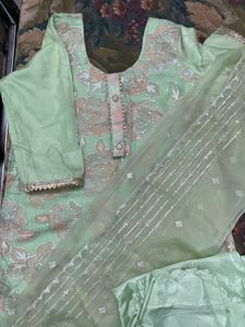 Elegant Mint Green Embroidered Pakistani Suit