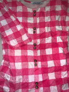 Pink Gingham Button-Up Tunic Top