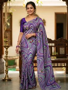 Vibrant Purple Abstract Print Saree