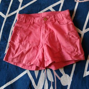 Coral Denim Shorts