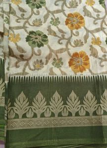 Paper tissue Cream Saree with Floral Priny