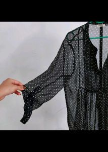 Sheer Black Polka Dot Tunic Top