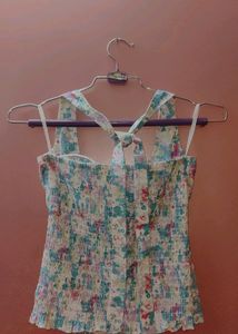 Floral Padded Tube Top With Neck Tie-up Design