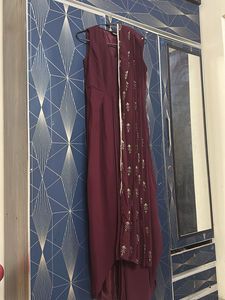Pre-draped Indya Maroon Silk Saree Dress