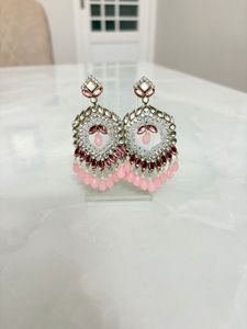 Elegant Pink &amp; White Stone Earrings