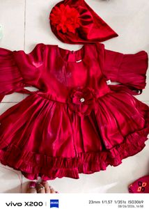 Adorable Red Baby Dress &amp; Hat Set &amp; purple cord se