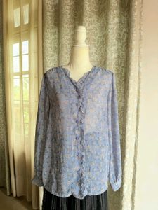 Sheer Floral Button-Up Blouse