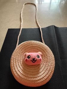 Cute Teddy Bear Straw Crossbody Bag