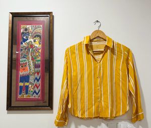 Yellow Striped Cropped Shirt