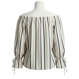 Striped Off-the-Shoulder Top with Tie Cuffs