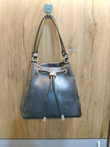 Lancaster Black Leather Drawstring Bucket Bag