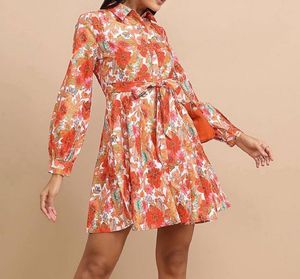 Floral Print Shirt Dress 🧡