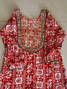 Red Printed Ethnic Gown