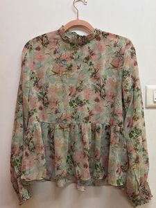 Sheer Floral Peplum Top