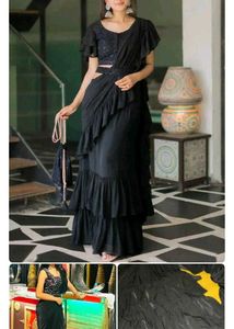 Elegant Black Ruffle Saree combo set