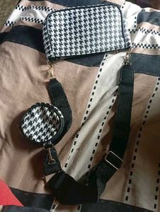 Houndstooth Crossbody Bag with Pouch