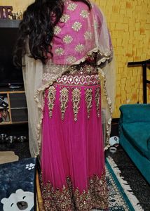 Ethnic Gown Pink &amp; Gold Embroidered