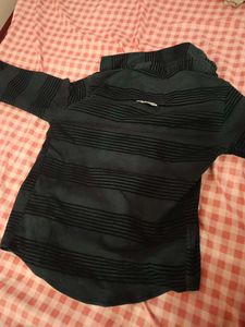 Navy Blue Striped Button-Up Shirt