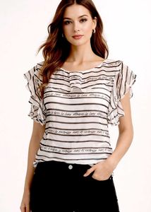 Sheer Striped Ruffle Sleeve Blouse