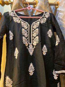 Elegant Black Kurta with White Embroidery