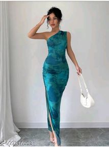 Chic One-Shoulder Abstract Print Maxi Dress