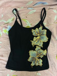 savana viral Sparkly Floral Black Tank Top, y2k