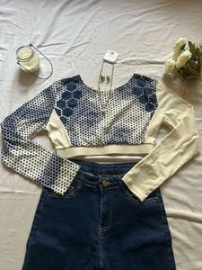 Stylish Crop Top &amp; Jeans Set