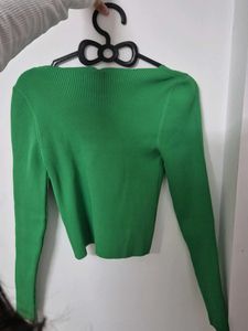 Green Ribbed Knit Cardigan