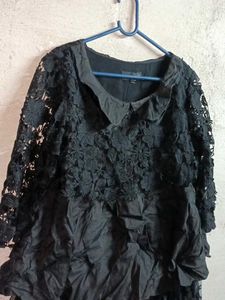 Partywear Lace Top Blouson Layered Black 🖤
