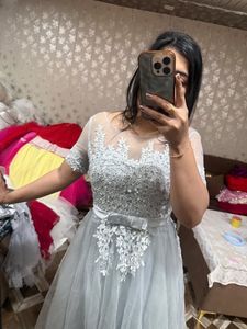 Elegant Grey Lace Tulle Gown🩷🎀❤️