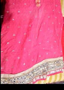 Pink Kurta Set with Mirror Work