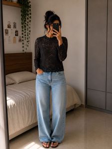 Chic Black Lace Mock Neck Top