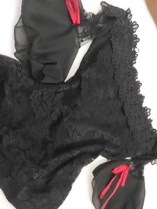 Black Lace croptop with Red Rose Applique