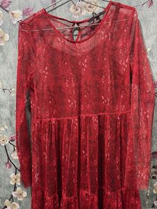 Chic Red Lace Tiered Dress