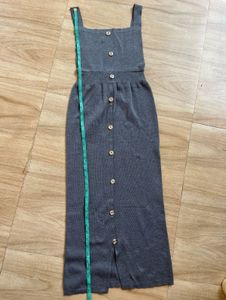 Grey Button-Front Midi Dress