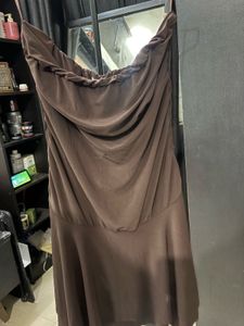 Chic Brown Strapless Ruched Dress