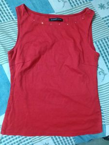 Red Sleeveless Top with Embellishments