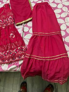 Pink Floral Embroidered Dress &amp; Dupatta Set