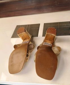 Raw Hide Gold Metallic Block Heel Sandals