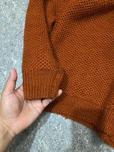 🧶 Hand-Knitted Rust Brown Textured Knit Sweater