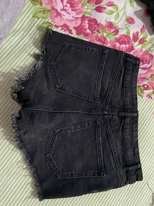 Distressed Black Denim Shorts