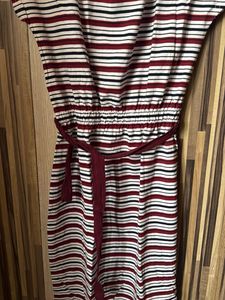 Striped Casual Midi Dress with Belt