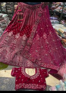 Elegant Red Velvet Lehenga Choli