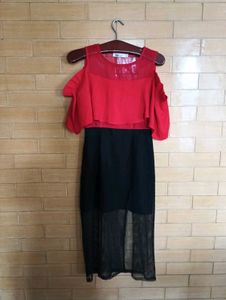 Chic Red Cold Shoulder Ruffle Dress