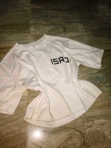 White ISRO/Rocket Printed Oversized T Shirt