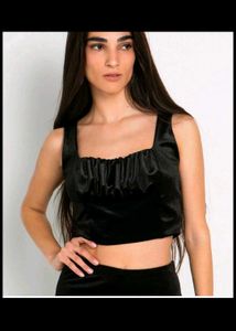 Sleek Black Ruched Crop Top