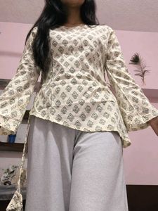 Cream Block Print Kurta